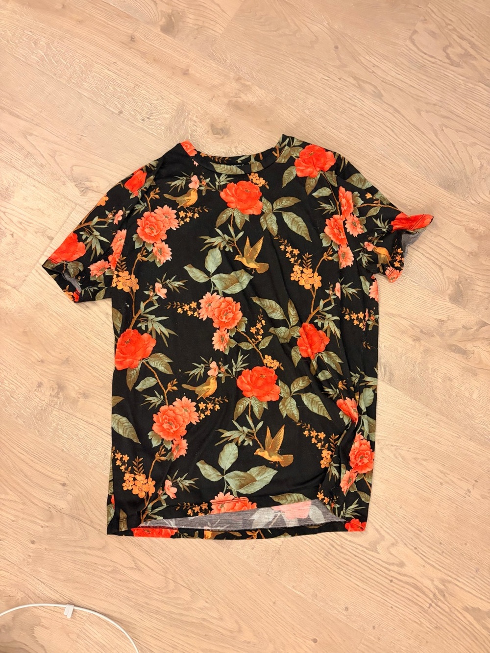 Forever 21 Black Short-Sleeve Shirt with Orange Floral Print
